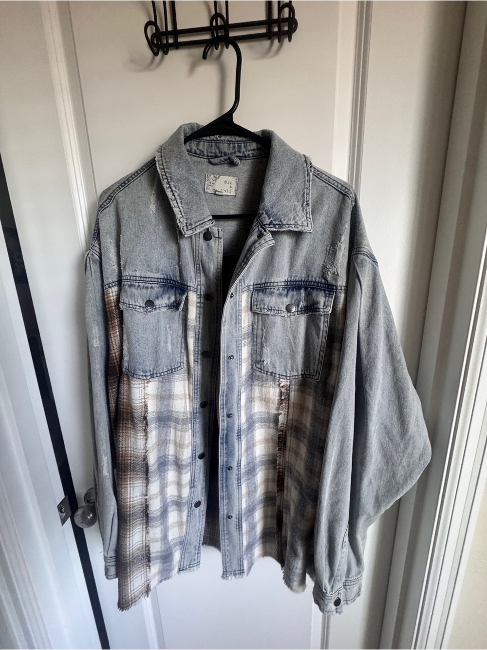 Women’s Light Wash Denim & Plaid Jacket